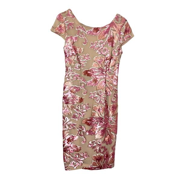 MARINA Pink Sequin Dress Tan Nude Floral Rose Gold 8 - Picture 1 of 8